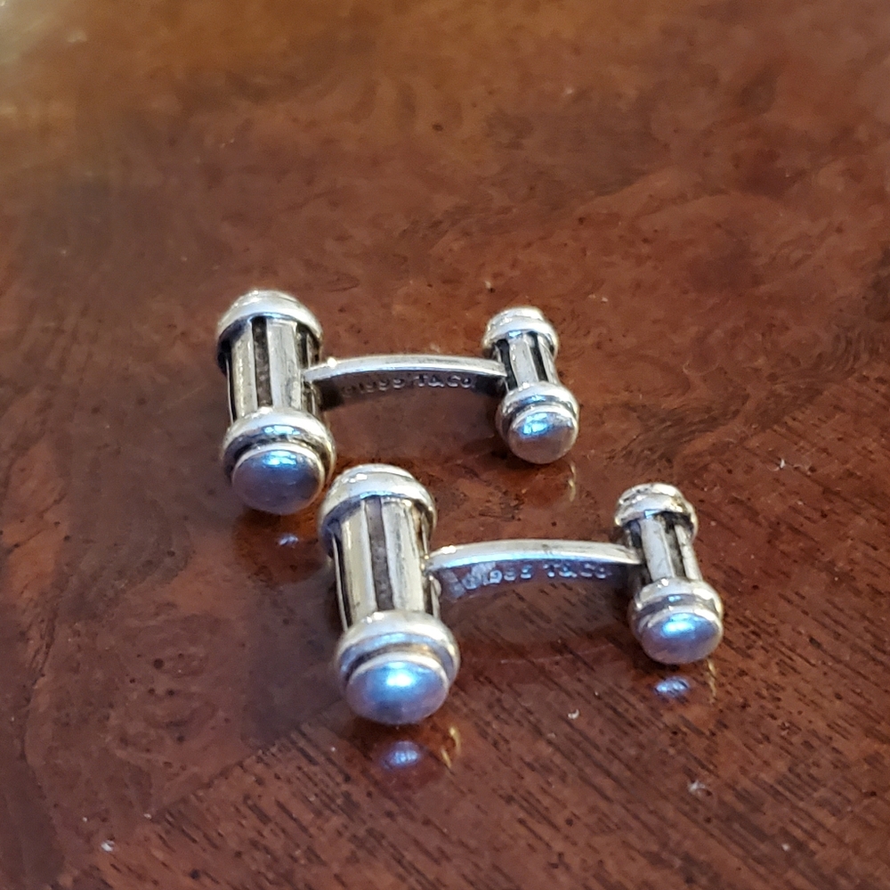 VINTAGE Tiffany & Co. 1995 925 Sterling Silver Atlas Column Bar Groove Cufflinks - Picture 3 of 5